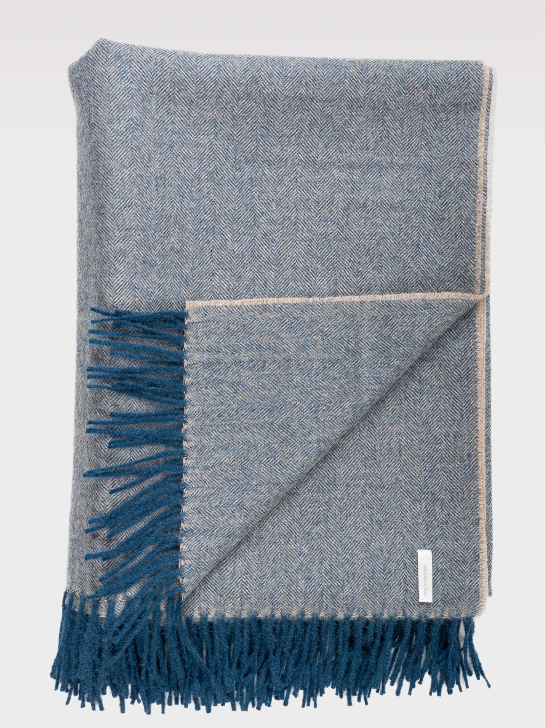 Baby Alpaca Throw Herringbone Deep Blue